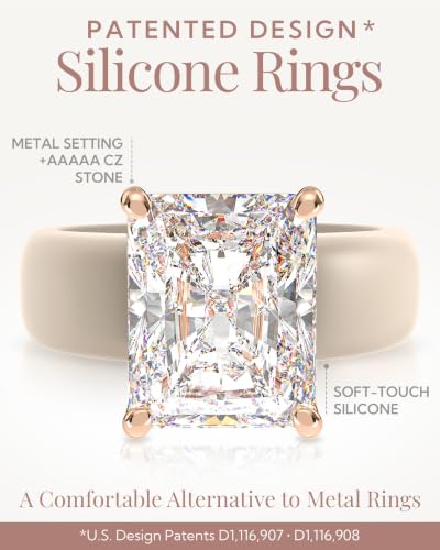 Rinfit Silicone Ring with Stone, Emerald Cut CZ - Nude/RG, Size 8 - image 4