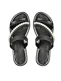 Verdusa Women's Pearls Braided Flat Sandals Open Toe Slip On Beach Slides Black 8
