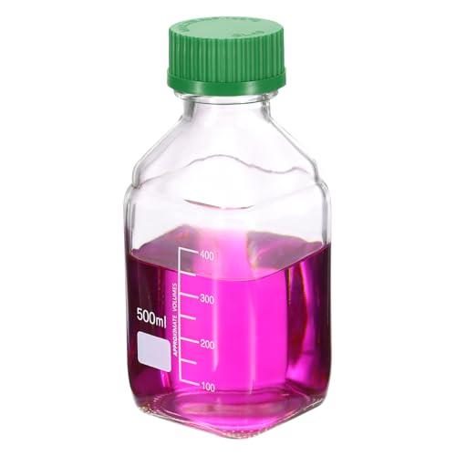 PATIKIL - PATIKIL Flacons De Stockage De Milieu Réactif, 500ml Bouteilles Graduées Carrées En Verre Borosilicaté Avec Bouchon À Vis Vert GL32 Pour Liquides Réactifs D'eau, Transparent