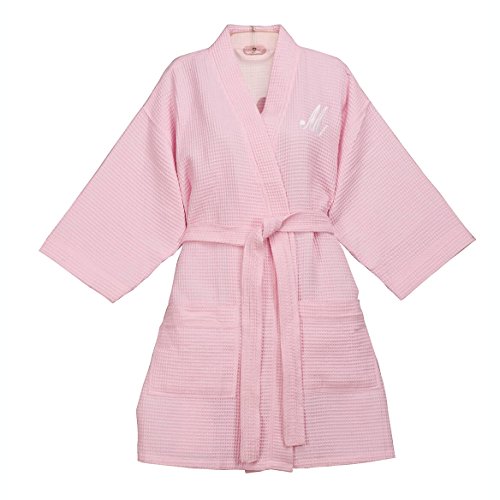 Miles Kimball Personalized Waffle Robe Short - Pink, XL-XXL
