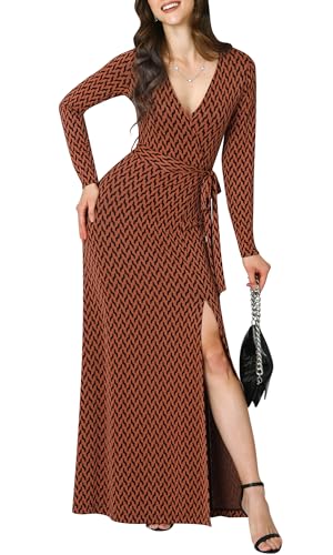 Image of KOH KOH Womens Long Sleeve V-Neck High Slit Cocktail Evening Gown Maxi Dress