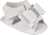 Sandália Bebê Mania Conforto Branca Laço Verão Batizado Velcro Couro Sintético