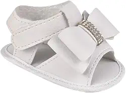 Sandália Bebê Mania Conforto Branca Laço Verão Batizado Velcro Couro Sintético