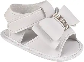 Sandália Bebê Mania Conforto Branca Laço Verão Batizado Velcro Couro Sintético