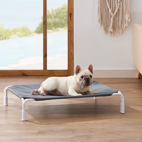 ZOMISIA Elevated Dog Cot Bed Tool-Free Assembly - Outdoor Raised Dog Cooling Bed Frame for Medium Pets, Summer Pet Hammock Off Ground with Non-Slip Feet & Waterproof Teslin Mesh, 35x25 Inch
