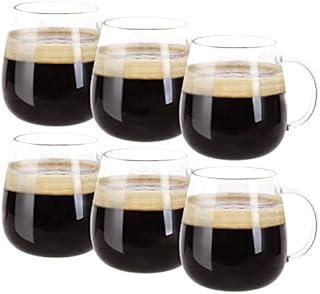 Farielyn-X Glass Coffee Mugs Set of 6, Microwave Safe Borosilicate Glass Cups, 15 Ounce Large Mugs Gifts for Family, latte, Chocolate & Beverage, Mocha, Cappuccino, Tea and Water, Clear Drinking Cups