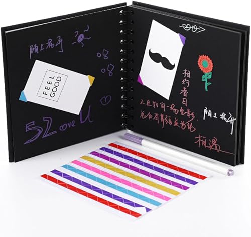 Álbum de recortes para fotos, paquete de 2 unidades, BetterJonny, cuadrado negro de 6 pulgadas con espiral y pegamento para esquinas, ideal para niños, adultos, bebés, manualidades, viajes, aventuras y parejas miniatura 4