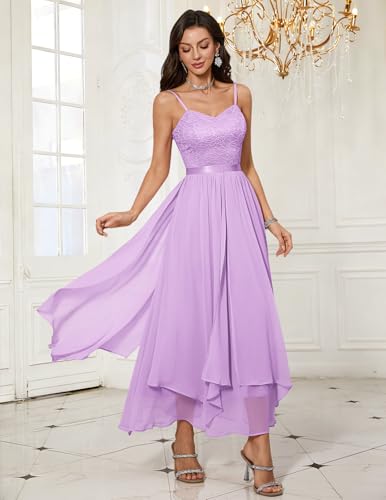 Wedding Guest Dresses for Women, Tea Length Flowy Dress for Formal with High Waist, City Studios Juniors' Dress for Date Night, Beach, Prom & Graduation, Lavender 2XL — view 3