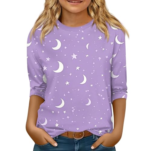 Girls' 3/4 Sleeve Crewneck T Shirt Cute Print Pullover Top Casual Fall Winter Clothing for Kids