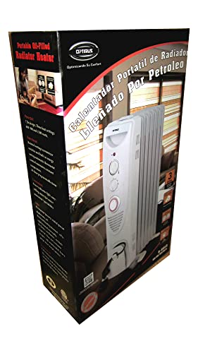 Optimus Portable 7 Fins Oil Filled Radiator Timer Heater, White #TOP2