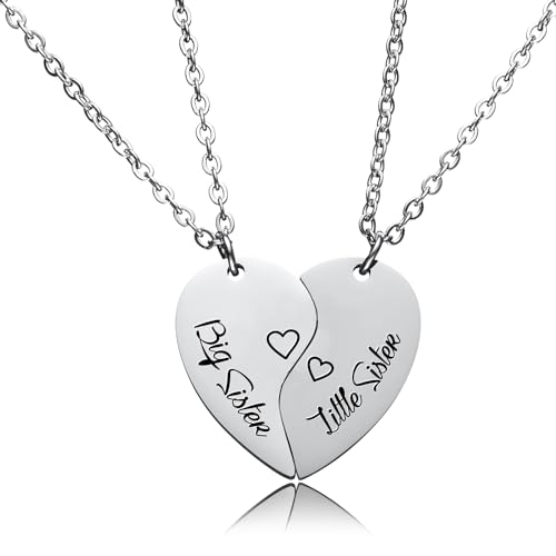 2Pcs Split Heart Matching Sisters Necklaces Jewelry Gift For Two Sisters