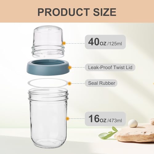 Image of Wells 6 Pack Overnight Oats Containers with Lids, 16 OZ Dual Layer Yogurt Containers with Dry and Wet Separation, Airtight Leak Proof Oatmeal Jar for Chia Pudding, Breakfast, Cereal