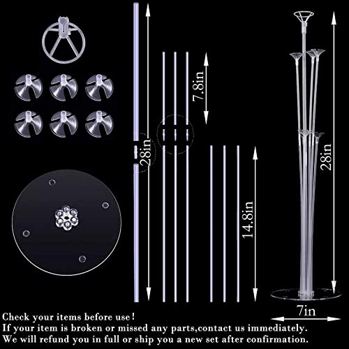 Silblassyu Table Balloon Stand Kit - 2 Sets,Reusable Clear Balloon Holder(7 Balloon Sticks,7 Cups,1 Base) With 10 Balloon Clips,1 Roll Of Stick Dots For Birthday Party,Wedding,Any Party Decorations #TOP5