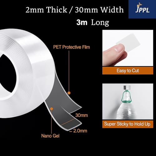 Image of Nano Tape 3 Meter | Clear Double-Sided Adhesive | Pack of 1 | Clear Double-Sided Adhesive | Removable, Reusable, Waterproof Gel Grip | Strong Wall Mounting Tape for Home, Kitchen
