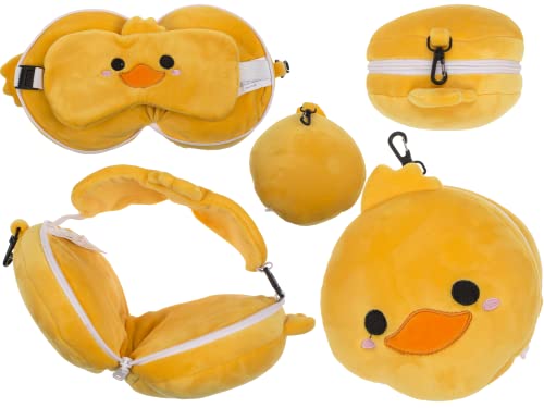 Coussin de voyage peluche canard et masque pour les yeux microfibre compact