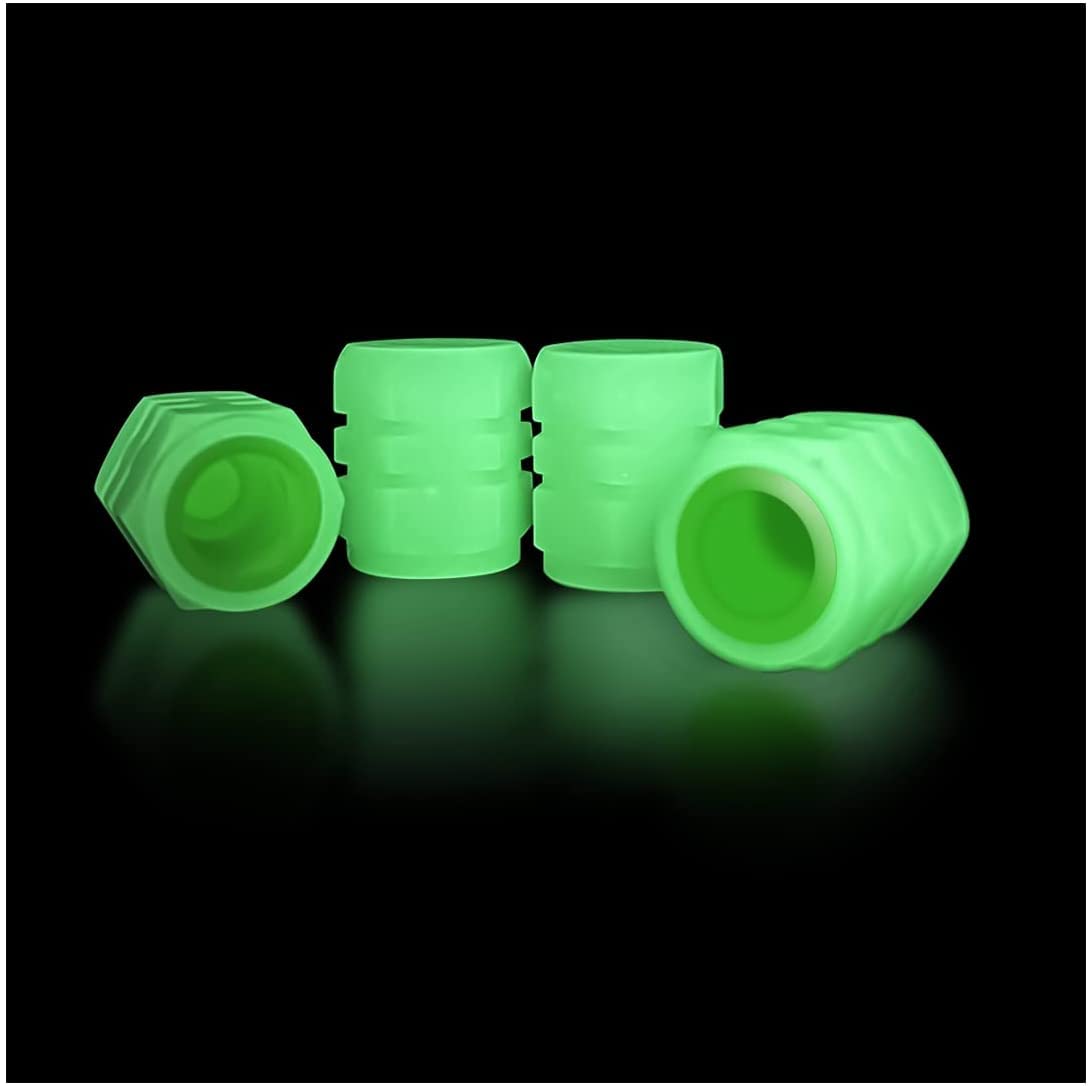 SYOSI Car Tire Valve Cap, 4 Pieces Green Fluorescence, Need Sunlight to Absorb Energy