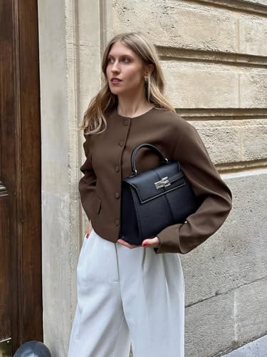 Cicy Bell Womens Balloon Long Sleeve Blazer Cropped Collarless Button Down Suit Jackets Business Casual Fall Outerwear4