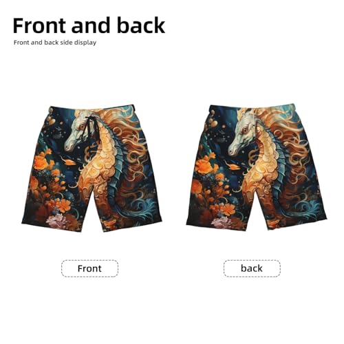 Boys Beach Board Shorts Swim Trunks Teen Kids Quick Dry Bathing Suits, Sea Horse Hippocampus Seahorse Art2