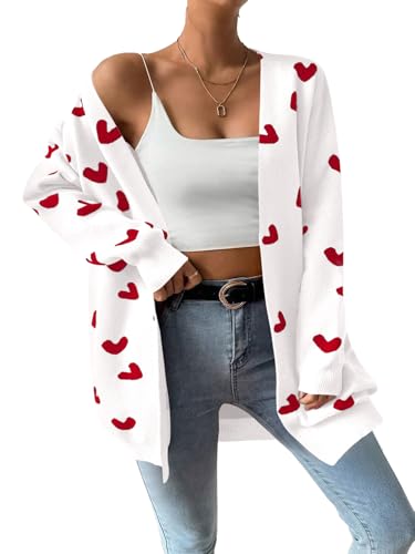 Image of Womens Cute Heart Cardigans Oversized Long Sleeve Open Front Knit Sweaters