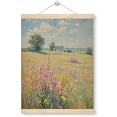 WDSXWH Rustic Wildflower Field Spring Wall Art, Retro Spring Colorful...
