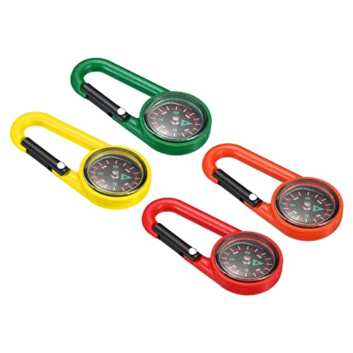Patikil Keychain Compass, 4 In 1 Set Pocket Camping Compass With Buckle For Outdoor Hiking Hunting Travelling Party Favors, Multicolored #TOP7