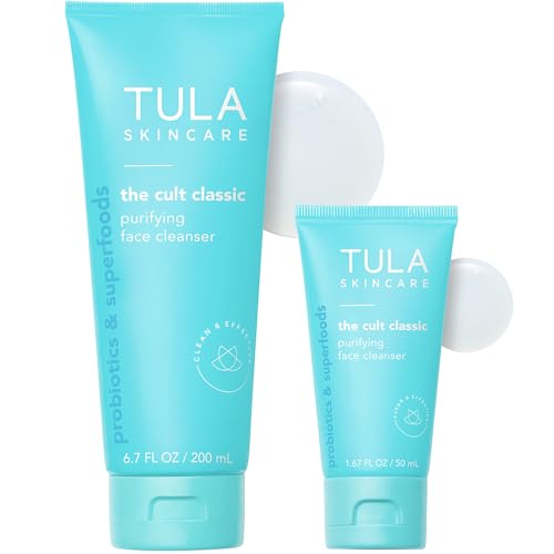 TULA Skin Care Cult Classic Purifying Face Cleanser, Full and Travel Size Duo - Gentle and Effective Face Wash, Makeup Remover, Nourishing and Hydrating, Set of 2