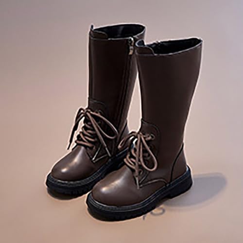 IWIHMIV Western Riding Boots Riding Boots for Girls Lace Up Side Zipper Mid Calf Riding Winter Boots Leather Boots2