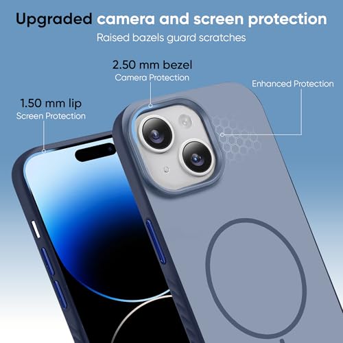 Image of KARWAN Slim Shockproof Back Case Cover Compatible with iPhone 15,Dual Layer Armor Protection with Matt Finish, Heavy Duty Cover with Magnetic MagEase Wireless Charging (Blue)