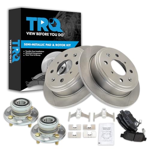 Image of TRQ Rear Brake Pad and Rotor Set Semi Metallic Rotors Wheel Hub Bearing Compatible with 1990-1994 Acura Integra