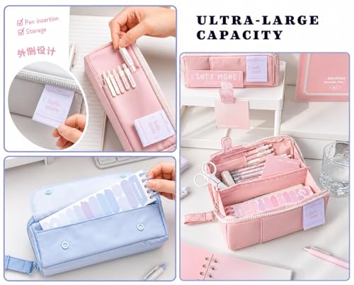 Image of Multi-Functional Soft Pencil Case for Girls - Large Capacity Zipper Pouch with Multiple Compartments - Aesthetic Stationery Organizer for School, College & Office (Purple Soft More Pouch)