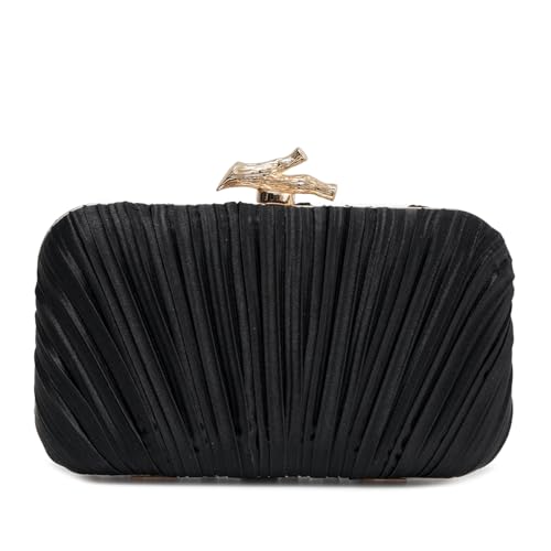 PHILOMENA Elegant Silk Pleated Evening Clutch Purse for Women with Chain for Crossbody Evening Bag Wedding Bridal Clutch (Black) by PHILOMENA - Used condition - US$16.42