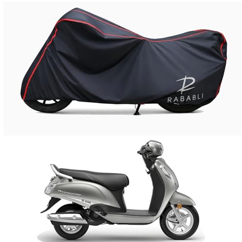 Image of Waterproof Bike Body Cover Compatible for | Suzuki Access 125 BS6 | Taffeta Fabric, Red Piping Design, Bottom Elastic Fit | Dustproof, Sun UV & Rain Protection for All Bikes