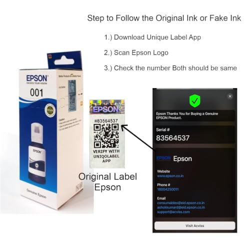 Image of Epson 001 Ink Original Black, Cyan, Yellow, Magenta Ink Bottles - Compatible with Printer L4150, L4160, L4260, L4360, L6160, L6170, L6190, L6270, L6360, L6370, L14150, L405 Models