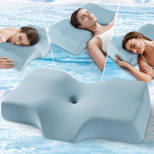 Almohada cervical de espuma viscoelástica para dolor de cuello y hombros, almohada ortopédica ajustable con diseño hueco, almohada de cama con funda refrescante lavable para personas que duermen de
