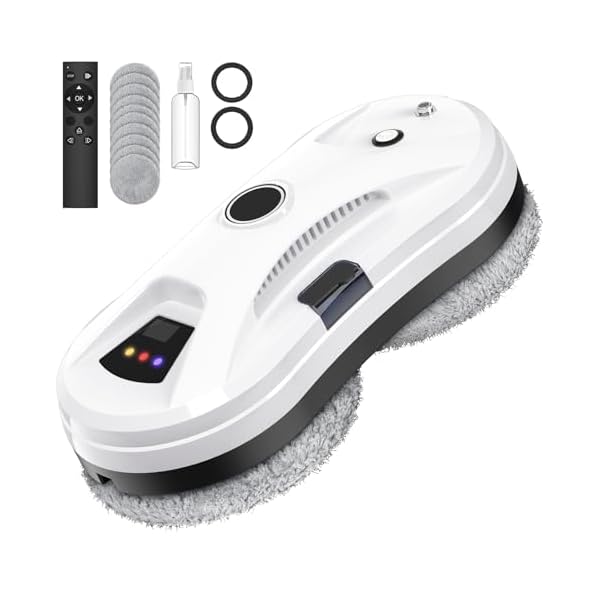 Eznaobo Fensterputzroboter mit Sprühfunktion, 5600Pa Fensterreiniger Roboter Automatischer, Elektrischer Fensterputzer Fernbedienung für Innen- und Außenfenster, 10x Lappen (White)