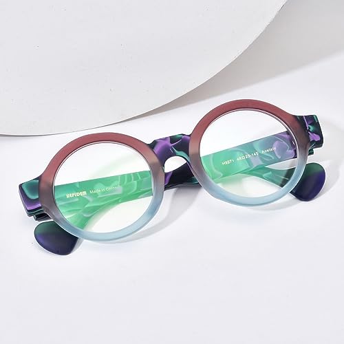 Image of HEPIDEM Multicolor Acetate Glasses Frame Women Oversize Vintage Round Eyeglasses Optical Spectacles 9271
