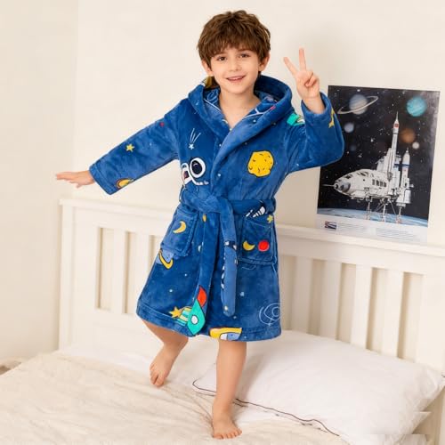 Image of Kids Bathrobe Hooded Plush Fleece Robe for Girls Boys