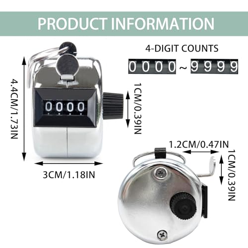 MVOLEGDE Handzähler Counter Klicker Metall, 4-Stellige Zähler Klicker Counter, Personenzähler mit Ring, Ohne Batteriebetrieb Metallgehäuse Zähler, für Personenzähler,Golf,Reihenzähler Stricken