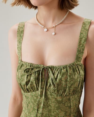 Women Summer Dresses Vintage Square Neck Adjustable Bust Floral Dress Short Sleeve A-Line Dress Strap4