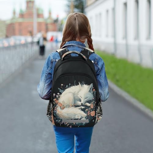 White Fox Colorful Flowers Backpack for Boys Girls Elementary School Bag Kids Travel Bags Casual Rucksack Laptop Bookbag3