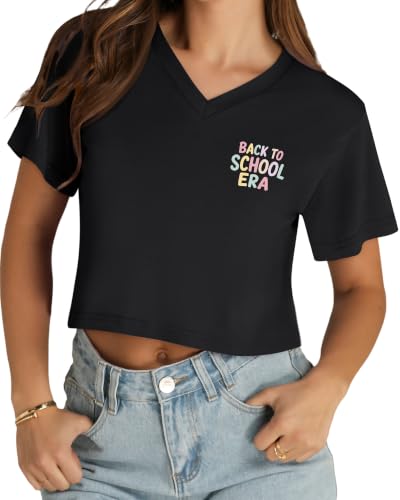 Image of Womens Crop Tops Short Sleeve V Neck Summer Cropped T Shirts Baisc Tees