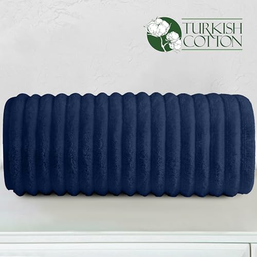 Image of Elegant Comfort 100% Turkish Cotton Corduroy Ribbed Luxury Jumbo Bath Towel Ultra Soft - 35 x 70 Inch - Luxury Spa Premium Hotel Quality Highly Absorbent and Quick Dry Large Bath Towel, Navy