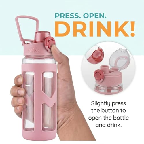 Image of LHOTSE Cute Square Water Bottle for School with Straw & Leakproof Lid - Large Capacity Kawaii Bottle for Kids, Girls & Office Usen 700 ML (Light Pink)