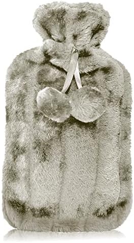 LIFE Hot Water Bottle with Fur Cover and Pom Poms  Large (Purple)