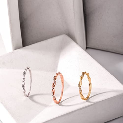 Cali Trove, 1/20cttw Diamond Stackable Ring for Women in 10K Rose Gold, Women's Twist Anniversary Band, Mother's Day Gifts, Rose Gold Stacking Anniversary Ring with Diamond Accent 54