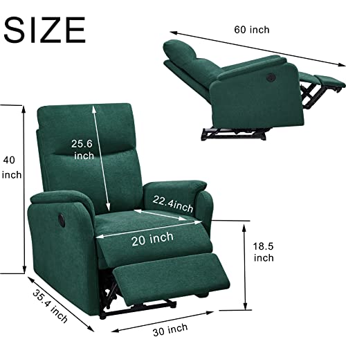 Green Electric Power Recliner Chair With Usb,Fabric Single Sofa Seat Chair, Home Theater Seating With Recliner Function,Ergonomic Lounge Chair For Small Room 35.4" D X 30" W X 39.8" H #TOP1