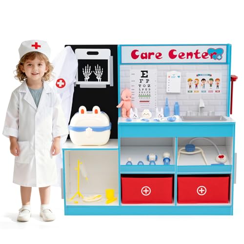 Costzon Kids Wooden Doctor Playset, Medical Activity Center w/ 29