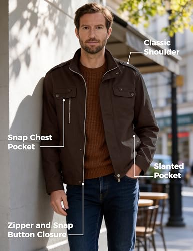 Image of wantdo Men's Cotton Lightweight Military Jacket Casual Windbreaker | Zipper and Snap Closure,Windproof,Stand Collar,Regular Fit,Versatile Outerwear,Spring Fall Daily Wear
