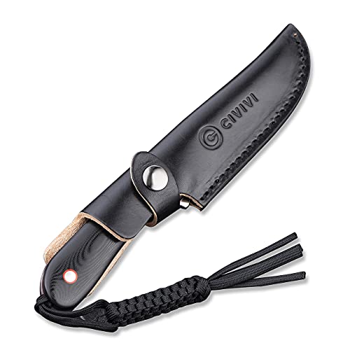 Civivi Fixed Blade Elementum Knife 3.98" Blade, Contoured G10 Handles, Belt Knife With Leather Sheath,Tied Paracord Lanyard For Outdoor Edc C2104A #TOP2