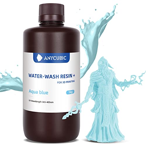 ANYCUBIC Résine Lavable à l'Eau + pour Imprimante 3D Résine LCD à UV 405 nm, Haute Précision et Faible Odeur, Résine Photopolymère Standard pour l'Impression 3D Bleu 1000g Cover